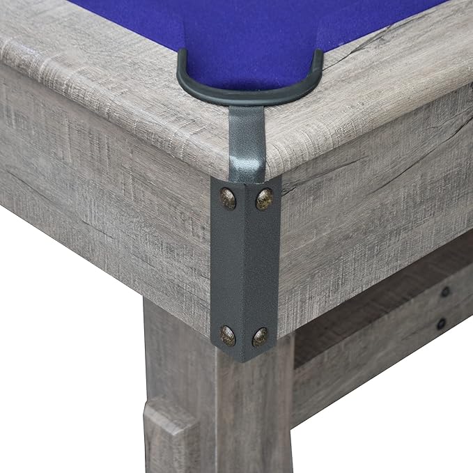 Hathaway Logan 7-ft Pool Table Combo Set with Benches - Rustic Gray with Blue Felt, Barnwood