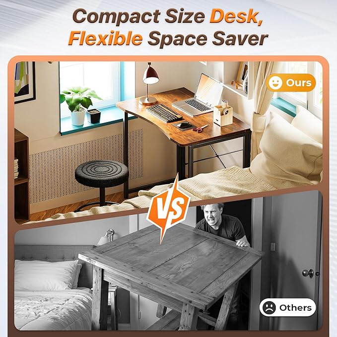 Huuger Folding Desk for Small Spaces, 31.5 Inch Foldable Computer Table, for Home Office, Study, Bedroom, Dorm, Space Saving, Small Writing Work Office Computer Desk, Easy to Fold, Rustic Brown
