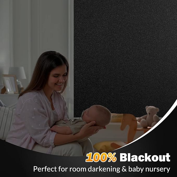 rabbitgoo Blackout Window Film, Sun Heat Blocking Privacy Cover for Glass, Removable Opaque Room Darkening Dark Black Out Window Covers Tint Shades for Home Day Sleep Light Blocker 11.8 x 78.7 Inches