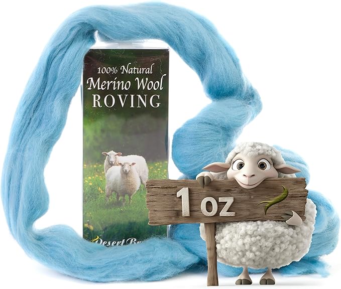Desert Breeze Distributing 100% Natural Merino Wool Roving - Premium Combed Top Merino Roving Wool - Tapestry, Spinning, Wet Felting & Needle Felting Supplies - 21.5 Micron - 1 oz, Color Aqua Blue