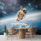 wall26 Wall Sticker/Wall Mural an Astronaut Floating About Planet Earth, Not Peel and Stick, Non-Woven Wallpaper Decorative for Bedroom, Living Room, Office - 108x120 inches