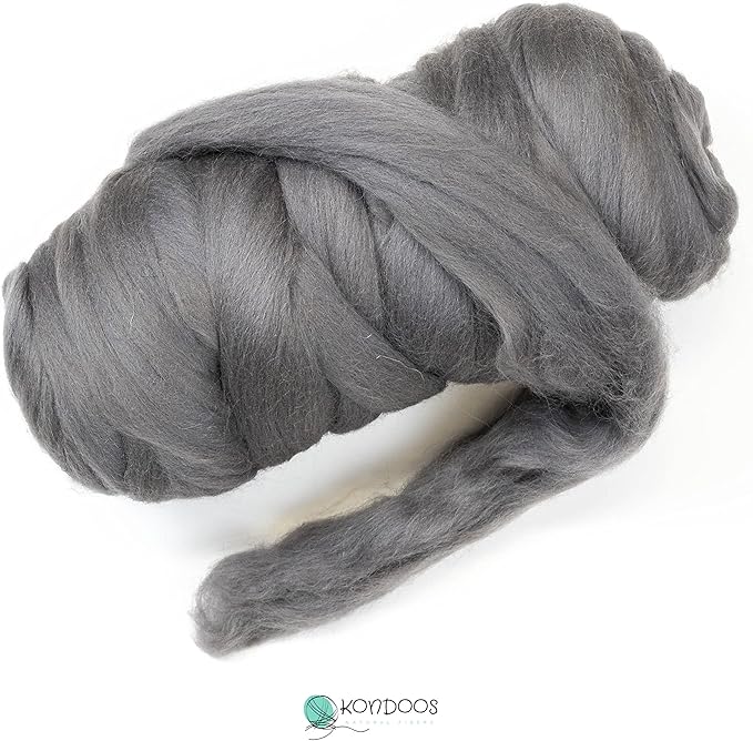 Colored Natural Wool roving, 1 lb. Best Wool for Needle Felting, Wet Felting, handcrafts and Spinning. (Graphite, 1 lb)