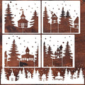 Christmas Stencils for Window Glass Large Christmas Village Stencil for Wood Christmas Tree House Holiday Drawing Templates for Painting on Wall Canvas Paper Doormat