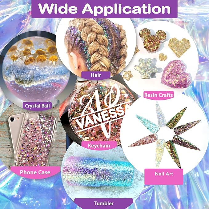 Renfio Opal Chunky Glitter - 1.75oz/50g Brown, Dreamy High Sparkle, Holographic Fine Mix, Iridescent Flakes for Resin Nails, Hair, DIY, Snow - Dusk Forest