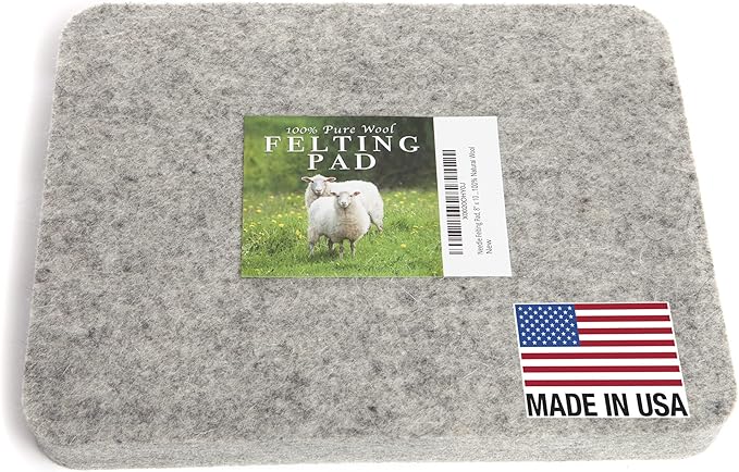Made in USA, Needle Felting Pad, 8 x 10 x 1 inch, 100% Natural Wool, Firm, for Precision Felting