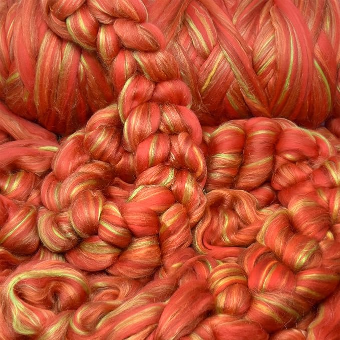 Merino Silk Luxe Tonal Designer Blend. Superfine Merino, Mulberry Silk, Tussah Silk. Top Roving for Spinning or Felting. Crimson Bliss 1oz