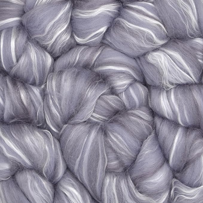 Merino Silk Luxe Tonal Designer Blend. Superfine Merino, Mulberry, Tussah Silk. Top Roving for Spinning or Felting. Silver Mist 1oz