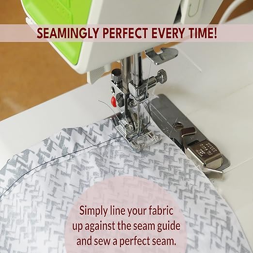 Madam Sew Seam Allowance Ruler and Magnetic Seam Guide for Sewing Machine | Perforated Seam Gauge for Perfect 1/8” to 2” Straight Line Hems | Includes 1/4” Pivot Point and 45 Degree Trim Line