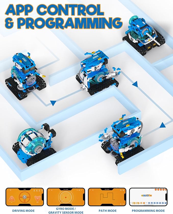 5 in 1 STEM Robot Building Toys for Boys Age 8-13, 494PCS Remote & App-Controlled Set Educational Coding Toy, Kids DIY Sound & Light Interactive Science Sets, Gift for Boys Girls 10-12
