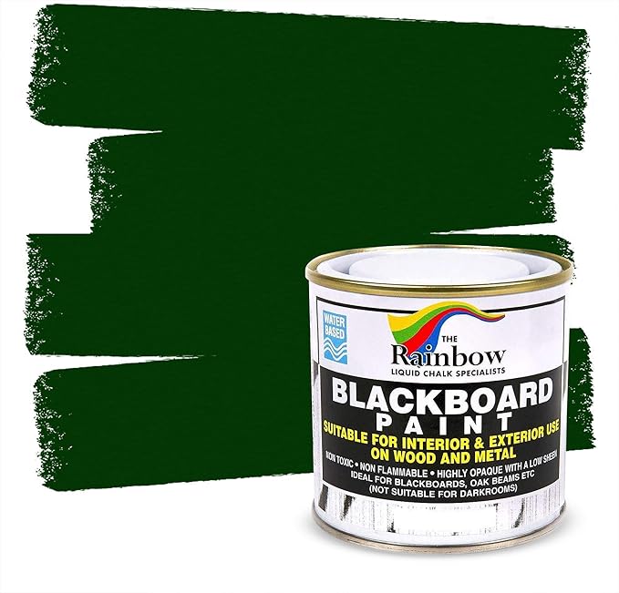 Chalkboard Blackboard Paint - Brush on Wood, Metal, Glass, Wall, Plaster Boards Sign, Frame or Any Surface. Use with Chalk Pen Wet Erase, Non-Toxic - Matte Finish [Green] - (8.5oz Cover 32 sf)