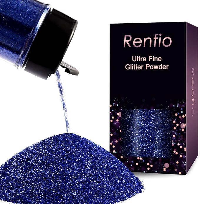 Renfio Ultra Fine Glitter Powder Metallic Resin Glitter 2.11 Oz (60g) PET Flakes Crafts Sequins 1/128" 0.008" 0.2mm Epoxy Chips Flakes for Tumblers Slime Roses Decoration - Classic Blue