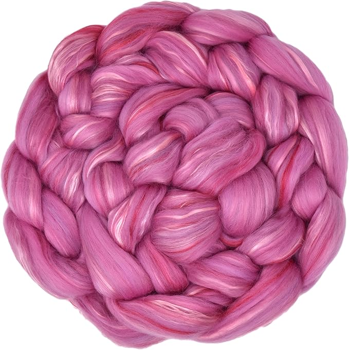 Merino Silk Luxe Tonal Designer Blend. Superfine Merino, Mulberry Silk, Tussah Silk. Top Roving for Spinning or Felting. Pink Petal 1oz