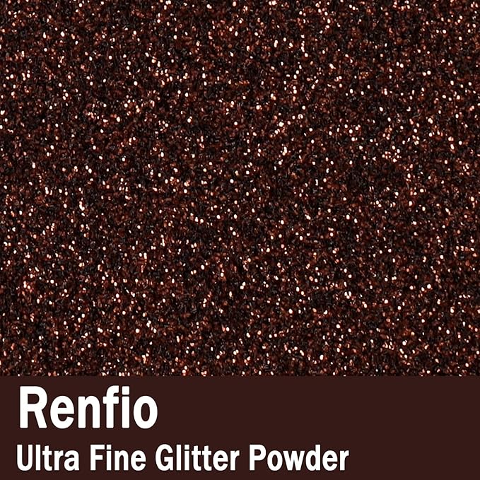 Renfio Ultra Fine Glitter Powder Metallic Resin Glitter 2.11 Oz (60g) PET Flakes Crafts Sequins 1/128" 0.008" 0.2mm Epoxy Chips Flakes for Tumblers Slime Decoration - Royal Brown