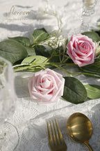 Floroom Artificial Flowers 25pcs Real Looking Blush Pink Ombre Colors Foam Fake Roses with Stems for DIY Wedding Bouquets Bridal Shower Centerpieces Floral Arrangements Party Tables Home Decorations