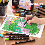 Shuttle Art Pastel Brush Pens, 56 Pastel Colouring Pens, Dual Tip Brush Markers with Fineliner Tip, Drawing Felt Tip Pens for Adults Colouring Books, Painting Sketching Calligraphy and Journaling