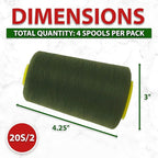 Mandala Crafts 4 Pack of Serger Threads Cones Spools - 20S/2 24000 Yards Polyester Olive Green Threads for Sergers Machine and Overlock Quilting Sewing Machine