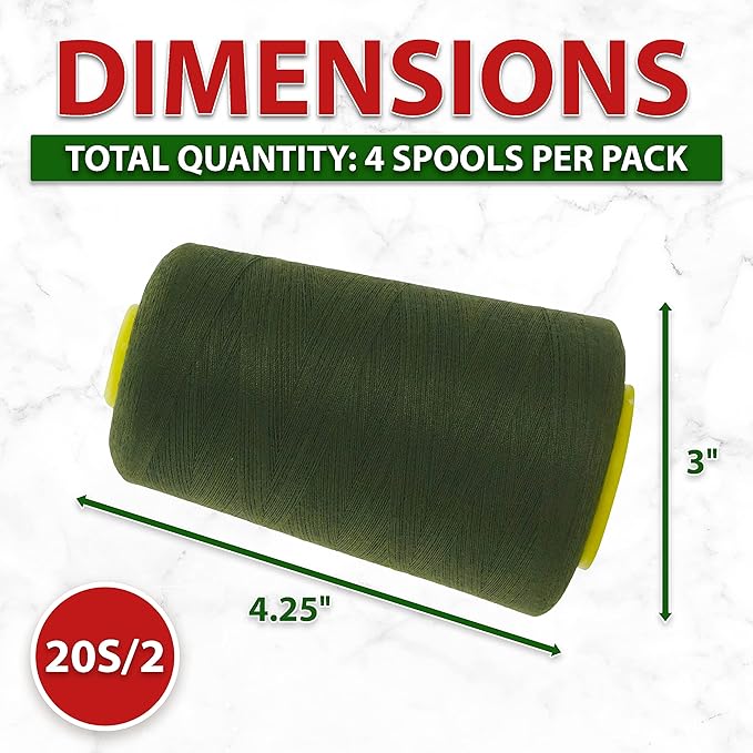 Mandala Crafts 4 Pack of Serger Threads Cones Spools - 20S/2 24000 Yards Polyester Olive Green Threads for Sergers Machine and Overlock Quilting Sewing Machine