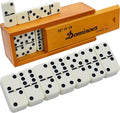 Queensell Dominos Set for Adults – Dominoes - Classic Board Games, Double 6 Dominoes Family Games for Kids and Adults - Double Six Standard Dominos Set 28 Tiles with Wood Case, Juegos de Mesa
