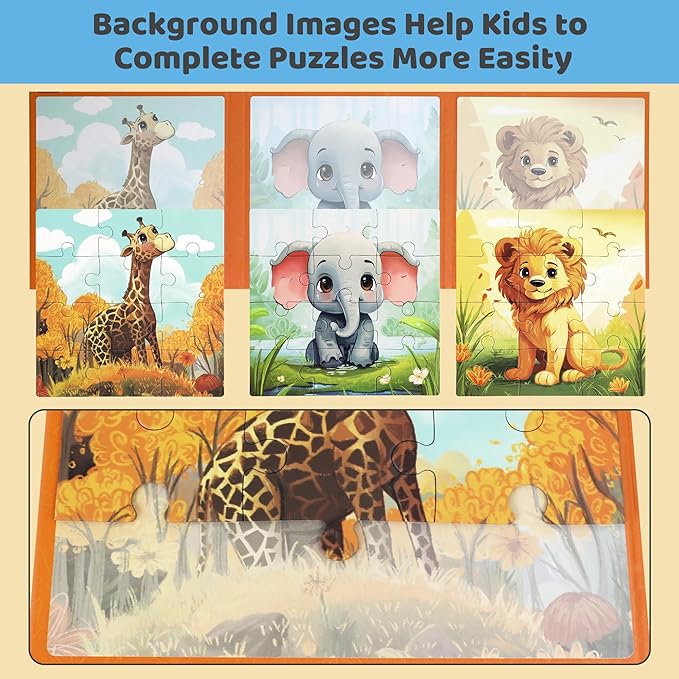 Puzzles for Kids Ages 3-5 36PCS-3 Animal Themes Magnetic Puzzles for Kids 4-6 Travel Puzzle for Airplane/Car/Road Trip/Gift Toys for 3 4 5 6 Year Old Girls and Boys
