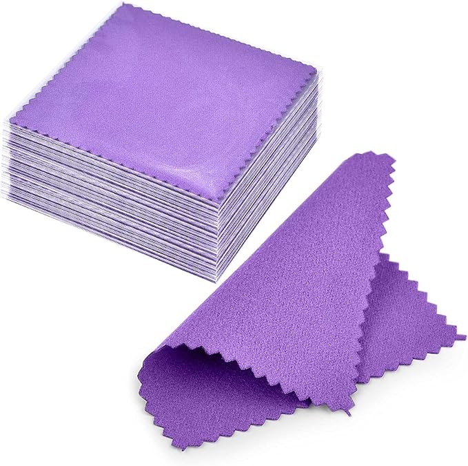 SEVENWELL 50pcs Jewelry Cleaning Cloth Dark Purple Polishing Cloth for Sterling Silver Gold Platinum Small Silver Polish 8x8cm