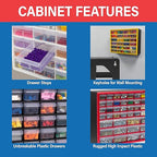 Akro-Mils 44-Drawer Plastic Drawer Storage Cabinet for Garage Organization, Bead Organizer, Building Bricks Storage, Teacher Toolbox, Makeup Organizer, 20" W x 6" D x 16" H, 10144 Red