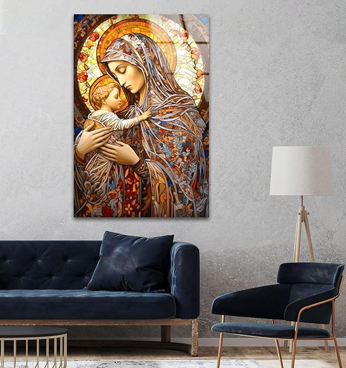 My Photostation.com 14Wx20H'' Jesus and Virgin Mary Glass Wall Art Tempered Glass Printing Wall Decor Large Wall Art Wall Hangings