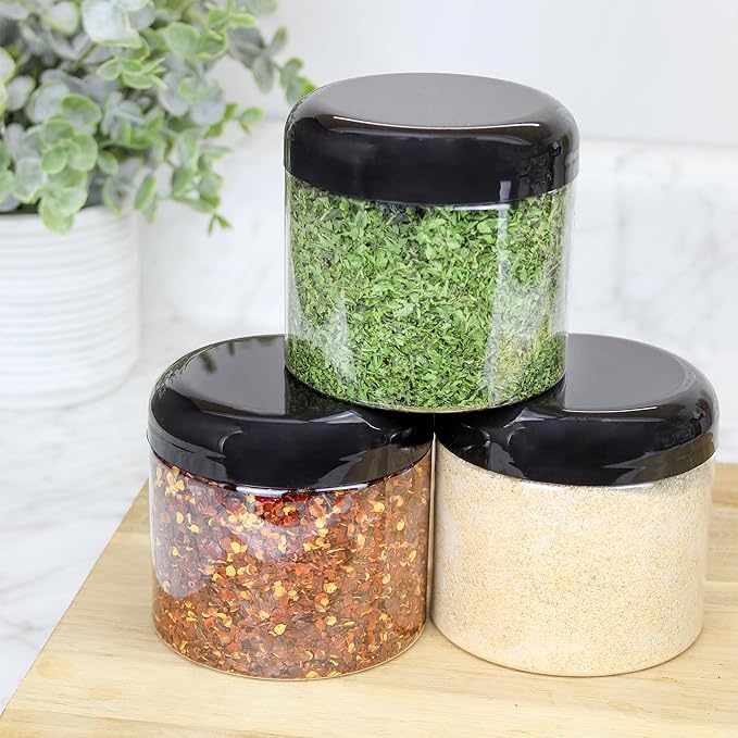 Cornucopia Brands 16oz Clear Plastic Jars w/Domed Lids (6-Pack); BPA Free PET Stackable Straight Sided Canisters for Bathroom & Kitchen Storage