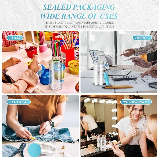 SATINIOR 12 Pack 32 oz Plastic Container Jars with Lids Round Clear Travel Cosmetic Container Slime Jars for Toiletries, Lotion, Cream, Ointments, Makeup, Rhinestone, Samples, Kitchen Storage(Blue)