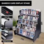 5-Tier Bamboo Trading Card Display Case, 35 pt Baseball Card Collection Stand, Sports Card Storage Holder,Card Game Collection (Black)
