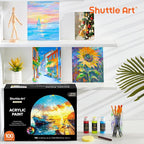 Shuttle Art 100 Colors Acrylic Paint, 2oz/60ml Bottles, Include 2 Sets of 12 Paint Brushes, 1 Art Sponge & Palette, Premium for Artists, Beginners & Kids on Canvas Rocks Wood Ceramic