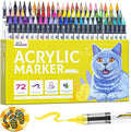 LET'S RESIN PAINT Acrylic Paint Markers Brush Tip 72 Colors,Automatic Ink Control Acrylic Paint Pens,No Bleed & Good Coverage Acrylic Markers for Coloring Books,Rock Painting,Canvas,Ceramic,Wood