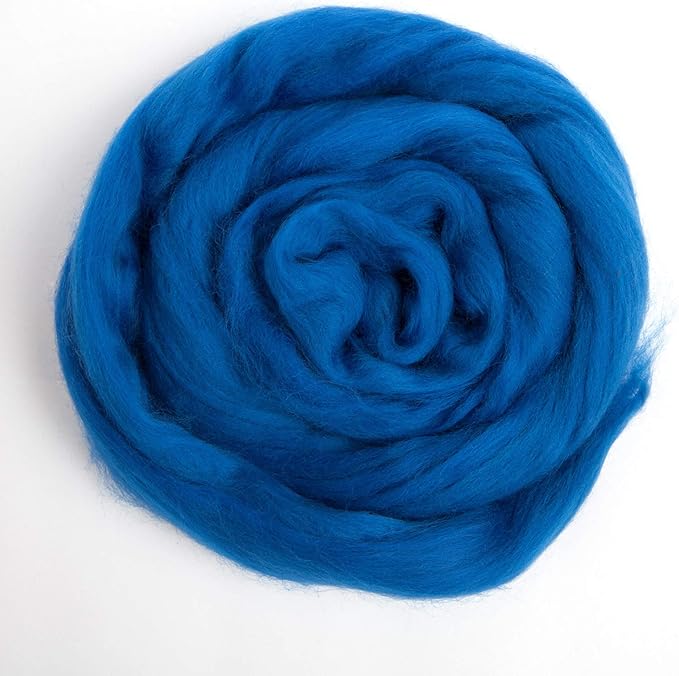 Desert Breeze Distributing 100% Natural Merino Wool Roving - Premium Combed Top Merino Roving Wool - Tapestry, Spinning, Wet Felting & Needle Felting Supplies - 21.5 Micron - 1 oz, Color Blue