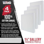 U.S. Art Supply Square Stretched Canvas for Painting 10x10 inch Gallery Depth 1-1/2" Thick, 4-Pack - 12oz Acrylic Gesso Triple Primed, Professional Artist Quality, 100% Cotton - Pouring, Oil Paint