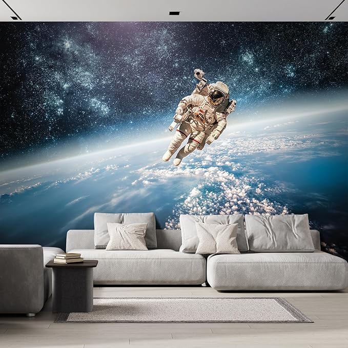 wall26 Wall Sticker/Wall Mural an Astronaut Floating About Planet Earth, Not Peel and Stick, Non-Woven Wallpaper Decorative for Bedroom, Living Room,Office - 132x144 inches
