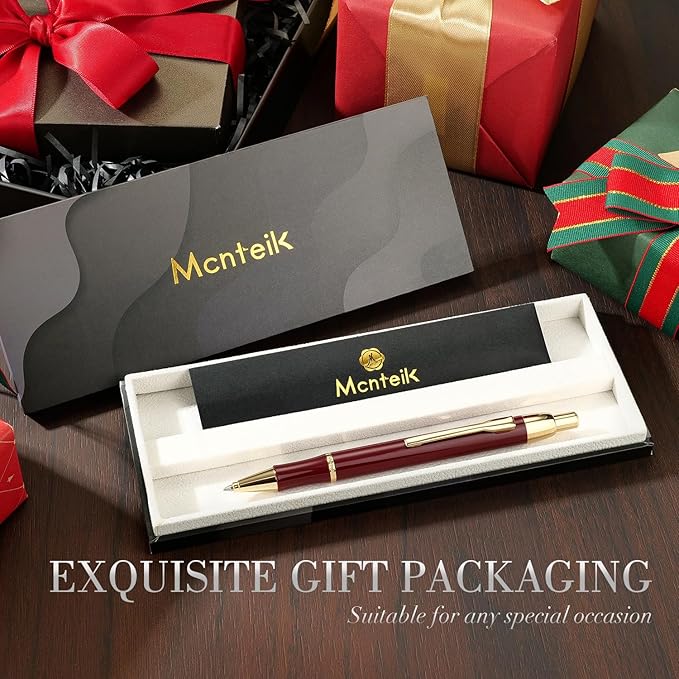 Red Gel Pen With 24K Gold Finish, Fine lacquer work, Fancy Men's And Women's Gift Set, Professional, ADMOK Black Refill, Smooth Writing, Executive, Commercial, Click, Nice Retractable Pens