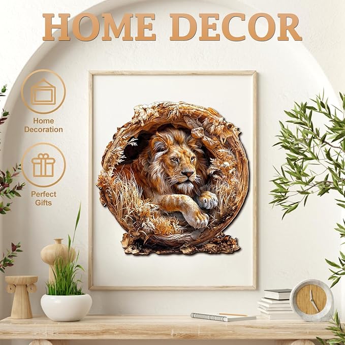 Wooden Puzzles for Adults, 3D Vision Effect Lion King Wooden Jigsaw Puzzles, 575 PCS Unique Shape Advanced Wood Puzzle Adult, 3D Effect Flat Puzzle Birthday Gifts Family Game (XL-17.3 * 17.3in)