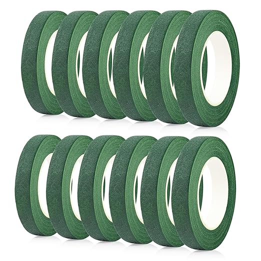BOMEI PACK Dark Green Floral Tape 12 Rolls 1/2 inch x 30yds for Fixing, Decorating Flower Bouquets, and Bouquet Wrapping.