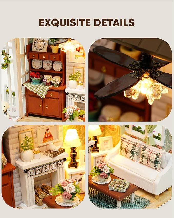 DIY Miniature House Kit, DIY Dollhouse Kit for Adults to Build, Mini House Kit with LED, Mayberry Street Miniatures, Ideal Gifts for Birthday, Valentine Christmas(Happy Times)