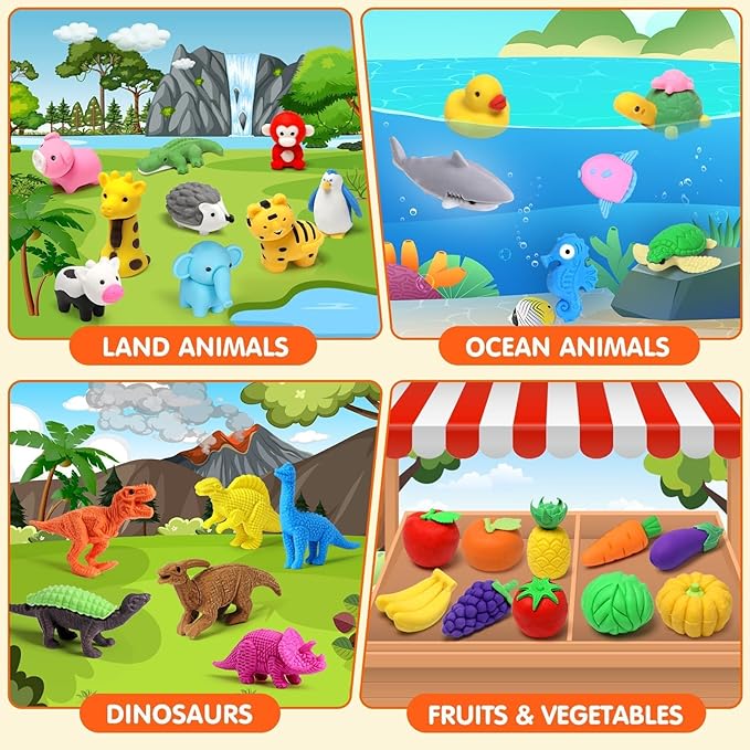 40 Pcs Animal Erasers Desk Pet for Kids 3D Puzzle Pencil Eraser Treasure Box Toy for Classroom School Prize Kids Party Favors Back to School Supplies Easter Egg Fillers Goodie Bag Stuffers Gift