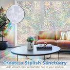 DOWELL Window Privacy Film Rainbow Film, Stained Glass Decorative Sticker, Static Cling Non-Adhesive Glass Clings, Sun Blocking Heat Control Window Coverings for Home Door, 23.6" x 78.7"
