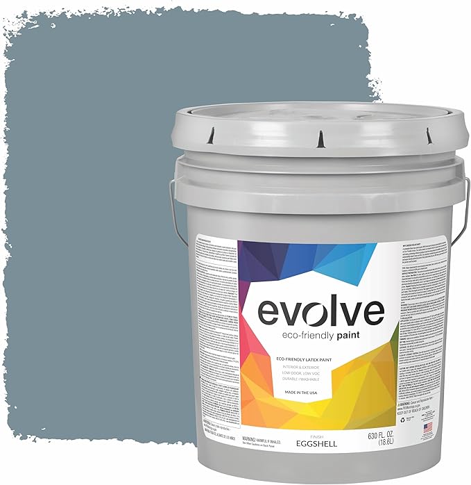 EVOLVE Paint & Primer: Environment-friendly, Eggshell with One-coat Coverage for Interior & Exterior surfaces (River Blue, 5-Gallon)