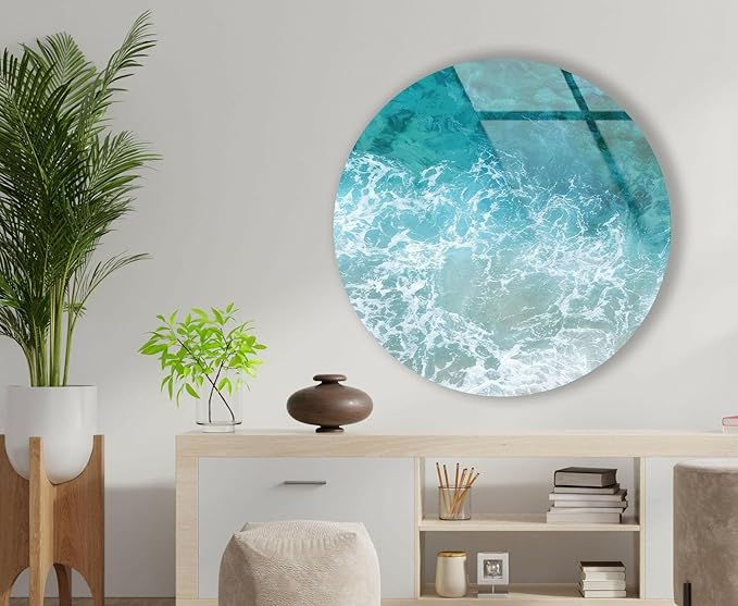 My Photostation.com 27.5''(70cm) Diameter Sea Waves Round Glass Wall Art Tempered Glass Printing Wall Decor Large Wall Art Wall Hangings