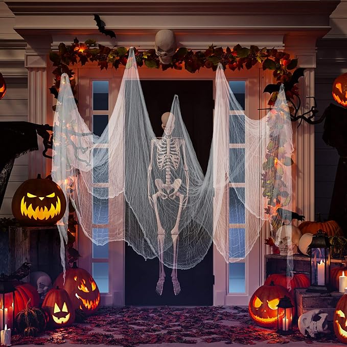 Boao Halloween Cheese Cloth 85 x 197 Inch White Cheesecloth Roll for Crafts Large Cotton Muslin Gauze Fabric for Halloween Outdoor & Indoor Spooky Decoration