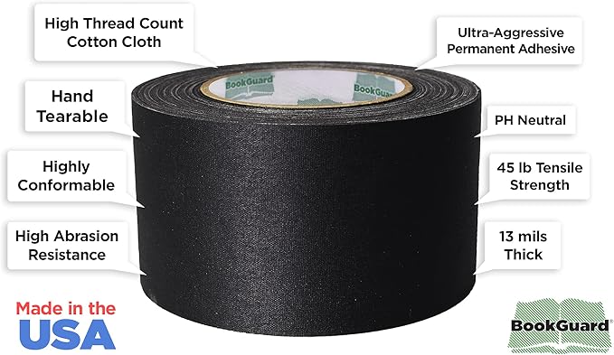 BookGuard Premium Bookbinding Repair Cloth Tape, 30 Yard Roll, 3 inch