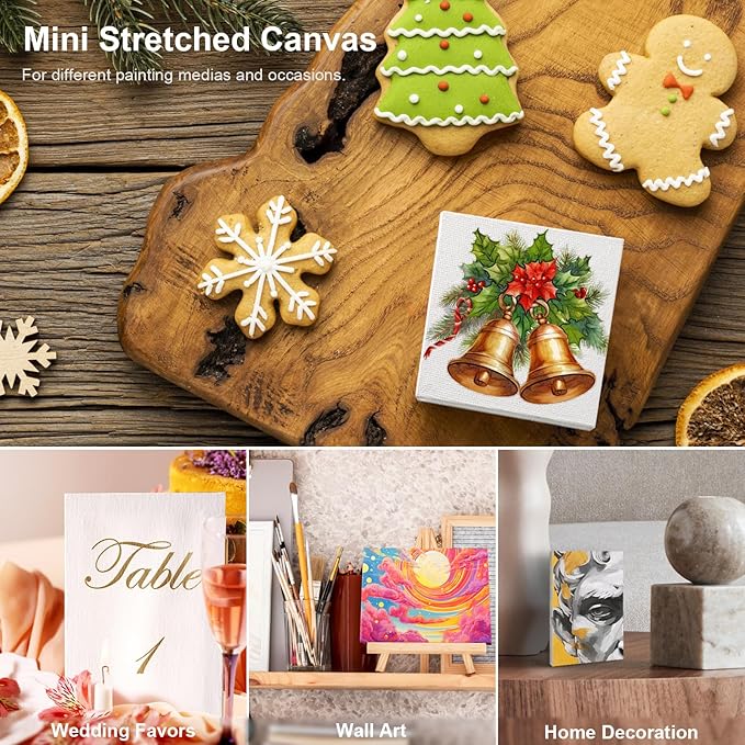 AUREUO Mini Stretched Canvas - 2.5x2.5 Inch / 24 Pack - 2/5 Inch Profile Small Square Canvas - Gift Set Bulk Pack Canvases for Acrylic Painting & Craft