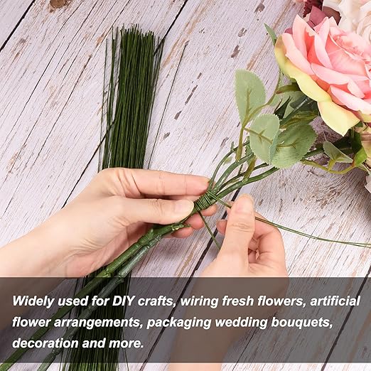 PATIKIL 32 Inch 22 Gauge Floral Stem Wire, 3 Pack/120 Pieces Bouquet Stem Paper Wrapped for DIY Crafts Flower Arrangements, Silver Tone