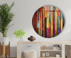 My Photostation.com 20''(50cm) Diameter Colorful Wood Pattern Round Glass Wall Art Tempered Glass Printing Wall Decor Large Wall Art Wall Hangings