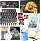 Shuttle Art 54 Pack Acrylic Paint Set, Acrylic Painting Set with 30 Colors Acrylic Paint, Wooden Easel, Painting Canvas, Paint Brushes, Palette, Art Painting Supplies for Kids Adults Beginner Artists