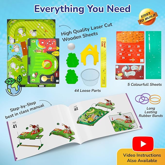 Smartivity Mini Golf Table-Top Game for Kids Ages 6-12 | Build Your Own Golf Course with Mechanical Golfer & 10 Fun Holes | STEM Toy & Birthday Gift for Boys & Girls Ages 6-12