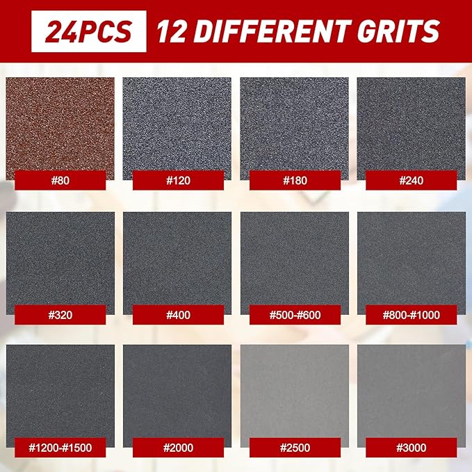 24 Pcs Sanding Sponge 400 Grit, Washable & Reusable Sanding Blocks for Wood, Metal, Drywall, Glazing, Wet Dry Sandpaper for Smooth Finishing